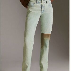 Anthropologie Pilco Straight Leg Jeans in Blue and Brown ocean wash